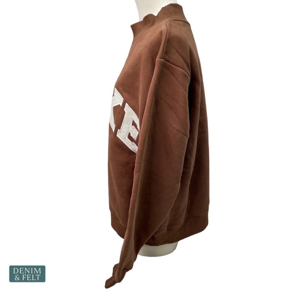 NEW Parke Varsity Mockneck Sweatshirt Brown Oversized Fleece Cozy Lounge Viral - Picture 6 of 16